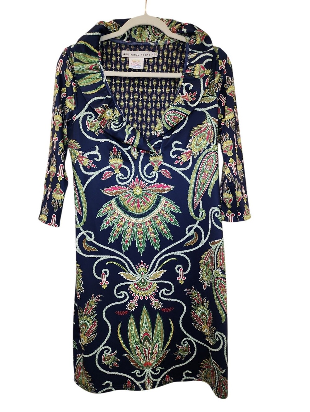 Gretchen Scott Ruffneck Dress Plentiful Paisley Plume printed Rare Size Small